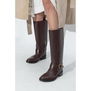 Coach Madeline Riding Boots  Brown Leather Block Heel Sz 8.5‎ $295MSRP